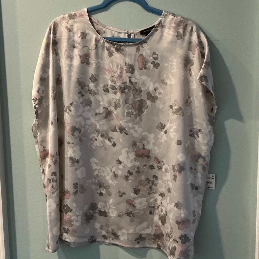 Halogen Soft Floral Blouse in Gray and Pink